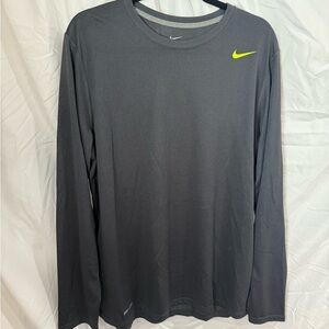 Nike Men's Dark Gray Long Sleeve Tee with Neon Logo